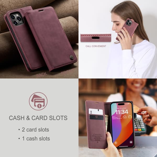 CaseMe Slim Plånboksfodral iPhone 16 Pro Max Röd