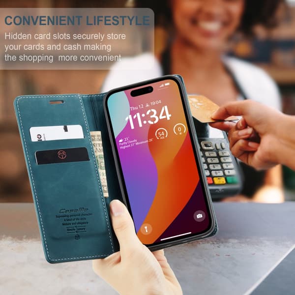 CaseMe Slim Plånboksfodral iPhone 16 Pro Max Blå
