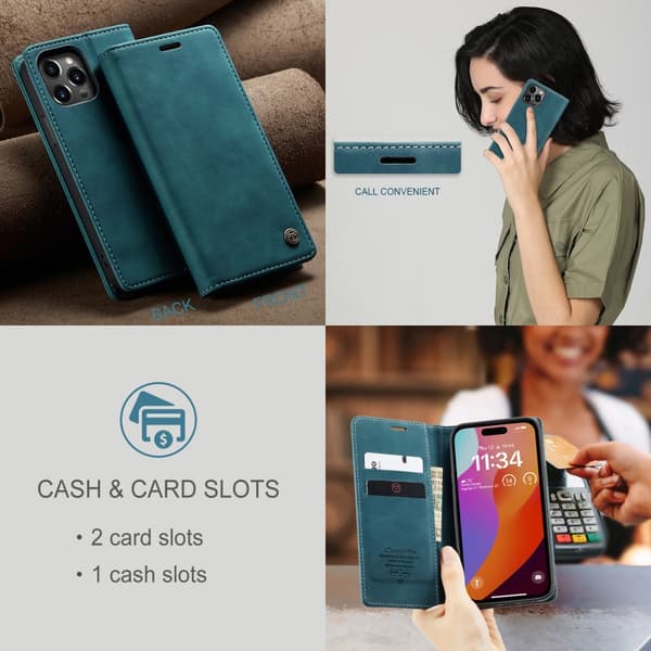 CaseMe Slim Plånboksfodral iPhone 16 Pro Max Blå