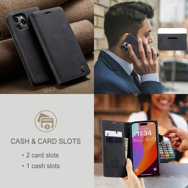 CaseMe Slim Plånboksfodral iPhone 16 Pro Max Svart