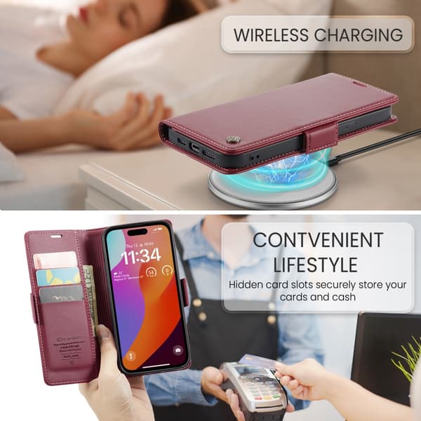 CaseMe Slim Plånboksfodral RFID-skydd iPhone 16 Pro Max Röd