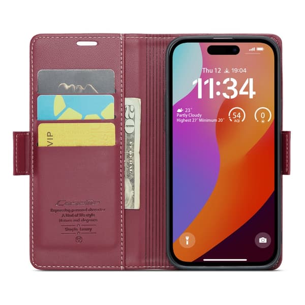 CaseMe Slim Plånboksfodral RFID-skydd iPhone 16 Pro Max Röd