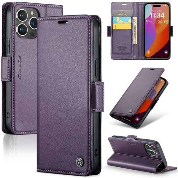 CaseMe Slim Plånboksfodral RFID-skydd iPhone 16 Pro Lila