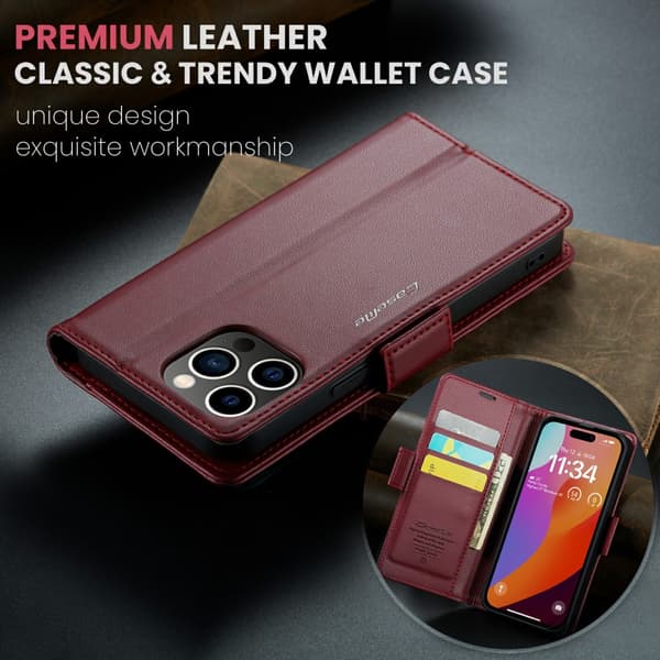 CaseMe Slim Plånboksfodral RFID-skydd iPhone 16 Pro Röd