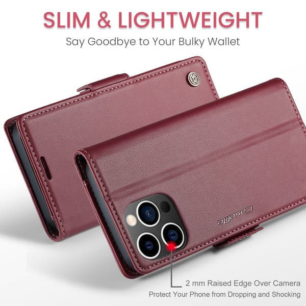 CaseMe Slim Plånboksfodral RFID-skydd iPhone 16 Pro Röd