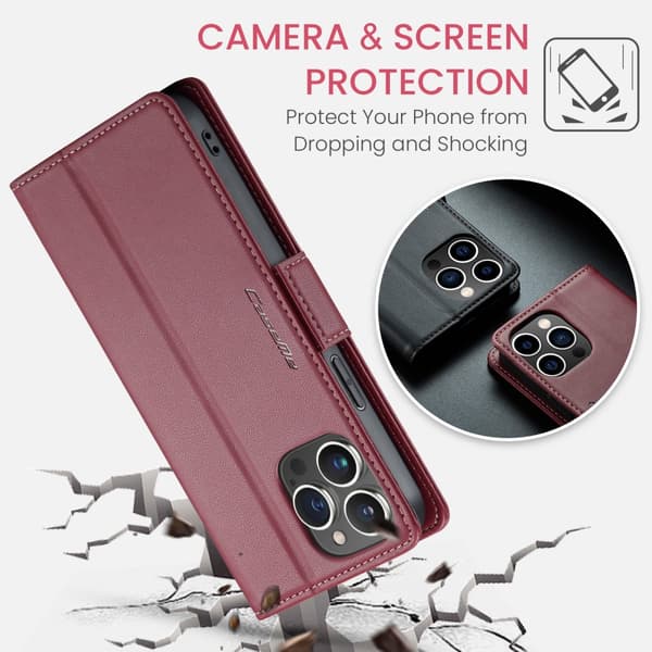 CaseMe Slim Plånboksfodral RFID-skydd iPhone 16 Pro Röd
