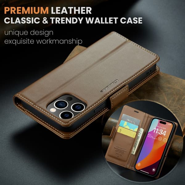 CaseMe Slim Plånboksfodral RFID-skydd iPhone 16 Pro Brun