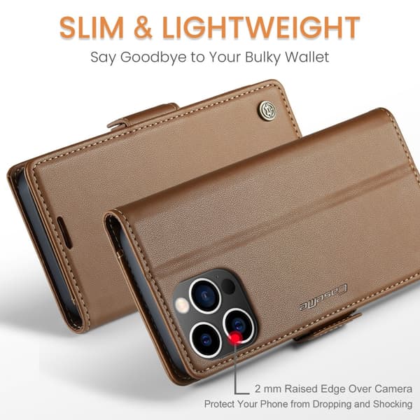 CaseMe Slim Plånboksfodral RFID-skydd iPhone 16 Pro Brun