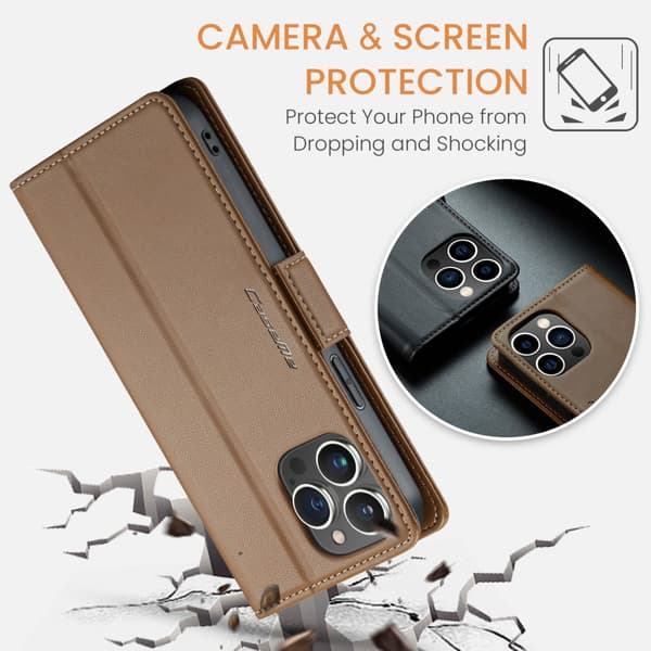 CaseMe Slim Plånboksfodral RFID-skydd iPhone 16 Pro Brun