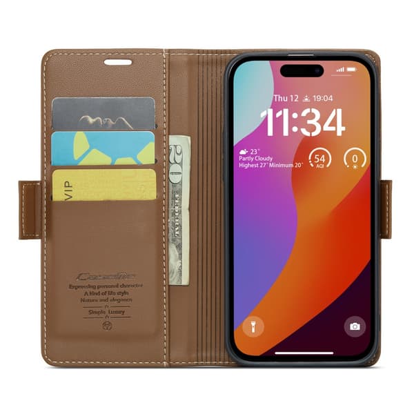 CaseMe Slim Plånboksfodral RFID-skydd iPhone 16 Pro Brun