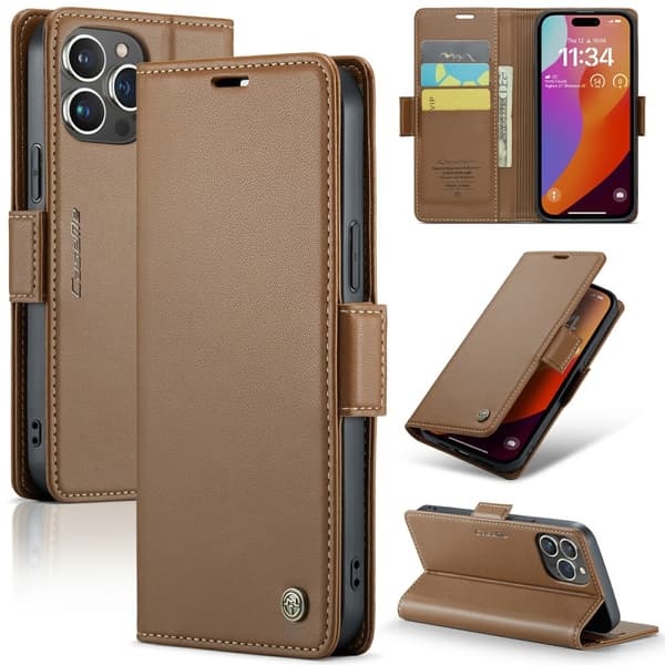 CaseMe Slim Plånboksfodral RFID-skydd iPhone 16 Pro Brun