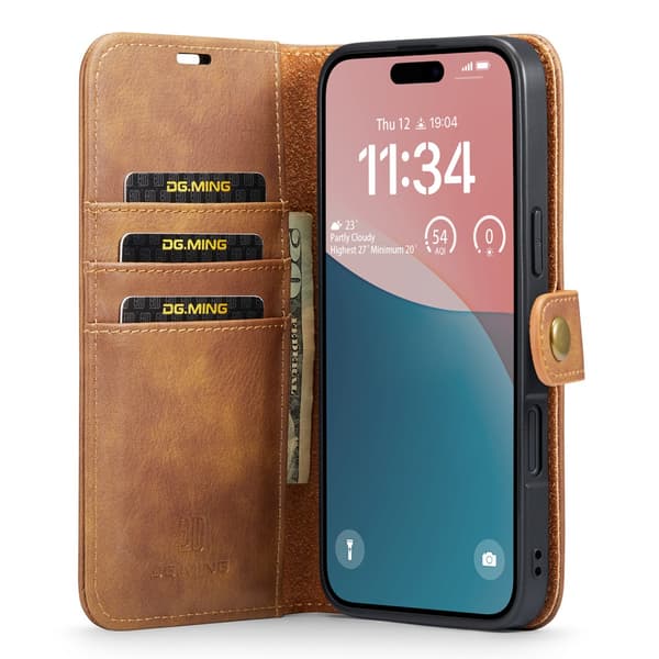 DG.MING 2-in-1 Magnet Wallet iPhone 16 Plus Cognac