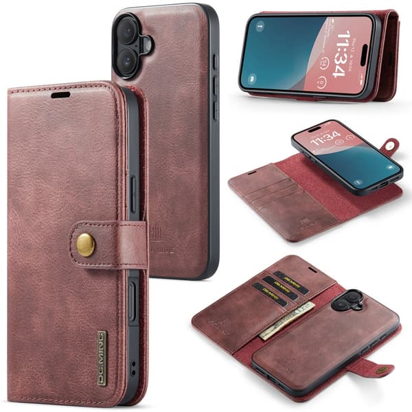 DG.MING 2-in-1 Magnet Wallet iPhone 16 Plus Red