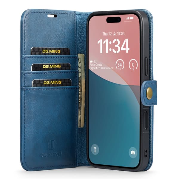 DG.MING 2-in-1 Magnet Wallet iPhone 16 Plus Blue