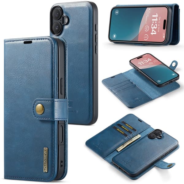 DG.MING 2-in-1 Magnet Wallet iPhone 16 Plus Blue