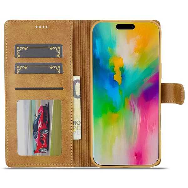 LC.IMEEKE Plånboksfodral iPhone 16 Pro Cognac