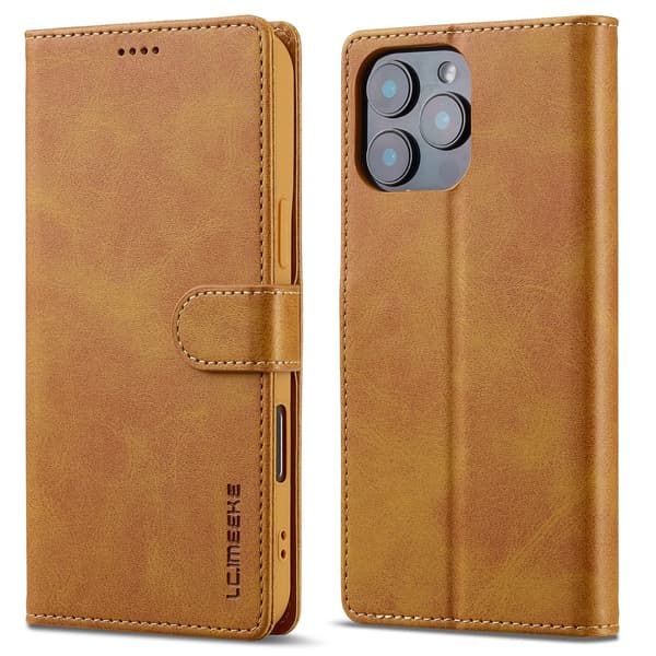LC.IMEEKE Plånboksfodral iPhone 16 Pro Cognac