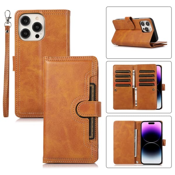 Plånboksfodral Multi-Slot iPhone 16 Pro Cognac