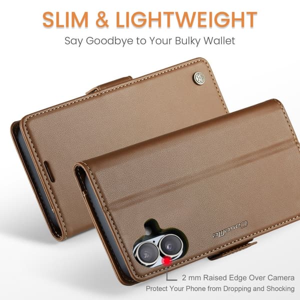 CaseMe Slim Plånboksfodral RFID-skydd iPhone 16 Plus Brun