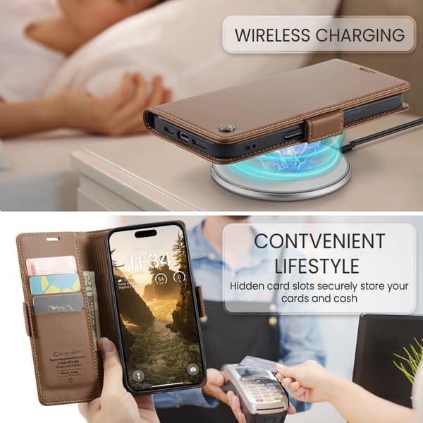 CaseMe Slim Plånboksfodral RFID-skydd iPhone 16 Plus Brun