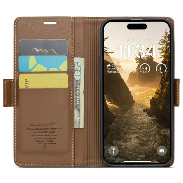 CaseMe Slim Plånboksfodral RFID-skydd iPhone 16 Plus Brun