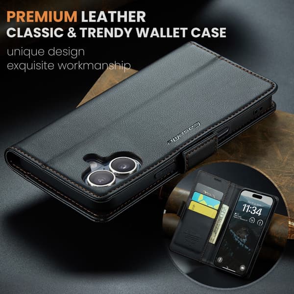 CaseMe Slim Plånboksfodral RFID-skydd iPhone 16 Plus Svart