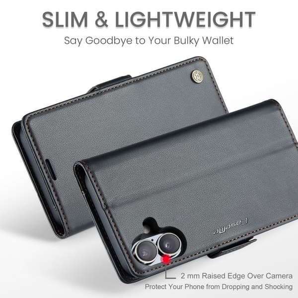 CaseMe Slim Plånboksfodral RFID-skydd iPhone 16 Plus Svart