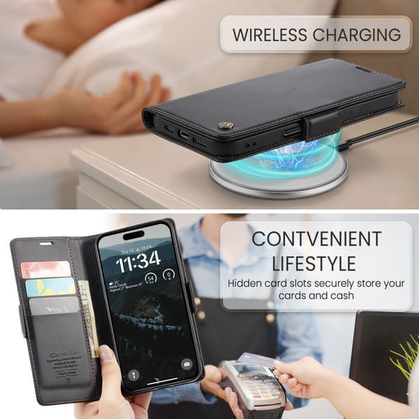 CaseMe Slim Plånboksfodral RFID-skydd iPhone 16 Plus Svart