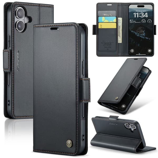CaseMe Slim Plånboksfodral RFID-skydd iPhone 16 Plus Svart