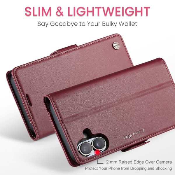 CaseMe Slim Plånboksfodral RFID-skydd iPhone 16 Röd