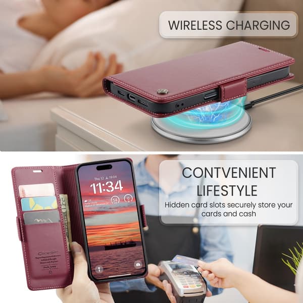 CaseMe Slim Plånboksfodral RFID-skydd iPhone 16 Röd