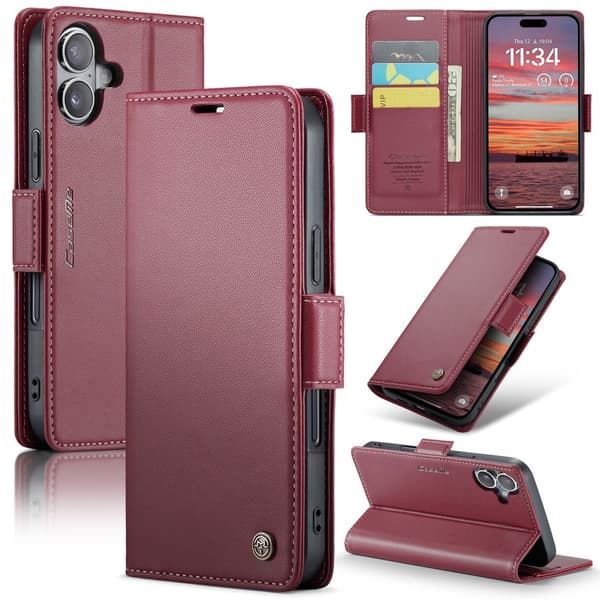 CaseMe Slim Plånboksfodral RFID-skydd iPhone 16 Röd