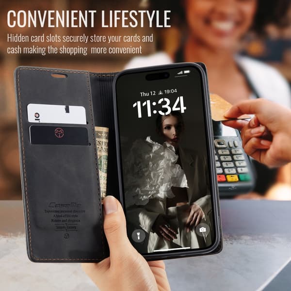 CaseMe Slim Plånboksfodral iPhone 16 Plus Svart