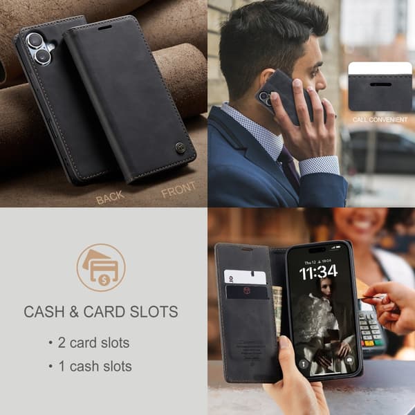 CaseMe Slim Plånboksfodral iPhone 16 Plus Svart
