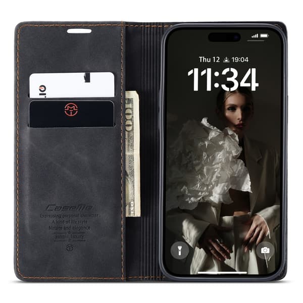 CaseMe Slim Plånboksfodral iPhone 16 Plus Svart