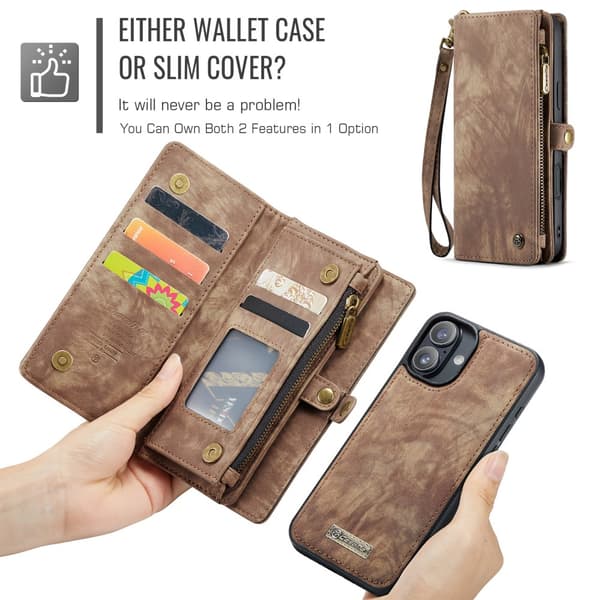 CaseMe Multi-Slot 2 i 1 Plånboksfodral iPhone 16 Plus Brun