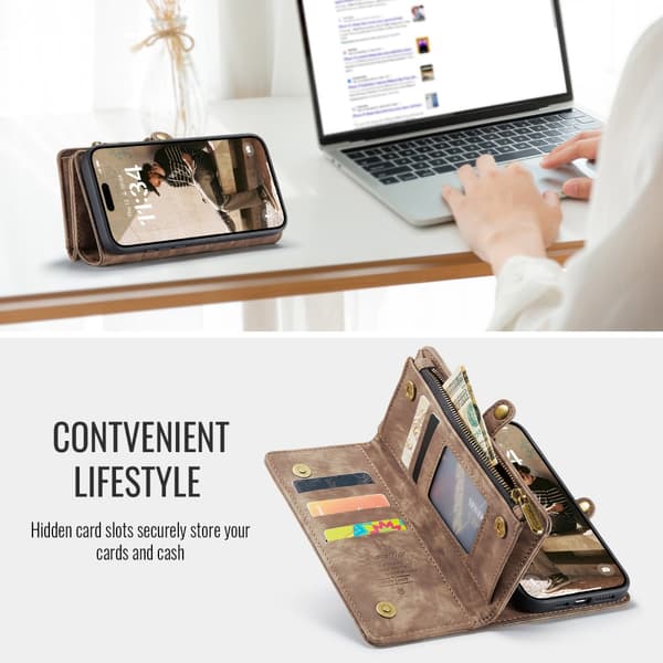CaseMe Multi-Slot 2 i 1 Plånboksfodral iPhone 16 Plus Brun