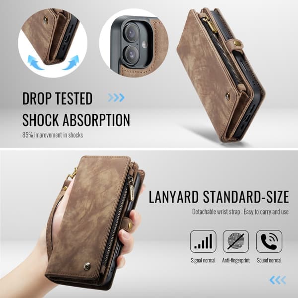 CaseMe Multi-Slot 2 i 1 Plånboksfodral iPhone 16 Plus Brun