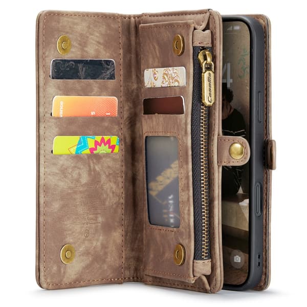 CaseMe Multi-Slot 2 i 1 Plånboksfodral iPhone 16 Plus Brun