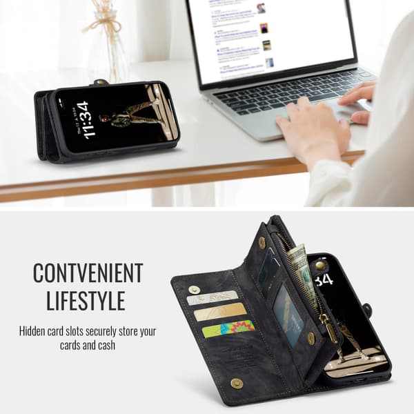 CaseMe Multi-Slot 2 i 1 Plånboksfodral iPhone 16 Plus Svart