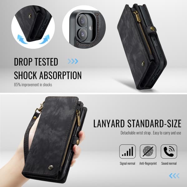 CaseMe Multi-Slot 2 i 1 Plånboksfodral iPhone 16 Plus Svart