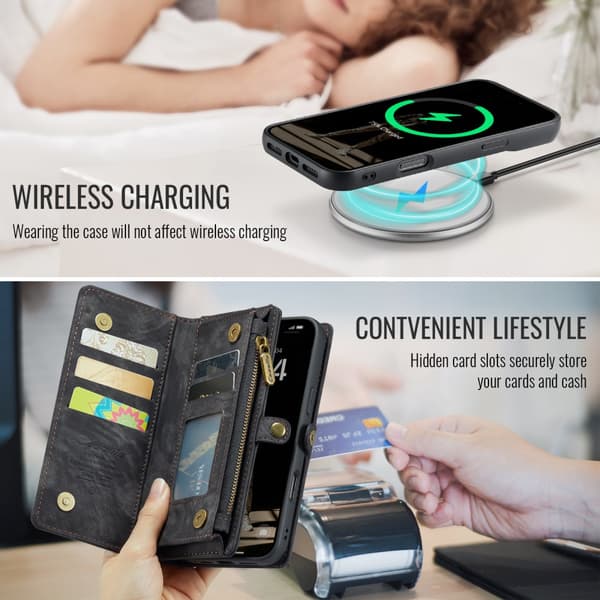CaseMe Multi-Slot 2 i 1 Plånboksfodral iPhone 16 Plus Svart