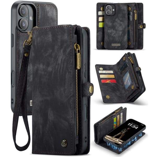 CaseMe Multi-Slot 2 i 1 Plånboksfodral iPhone 16 Plus Svart