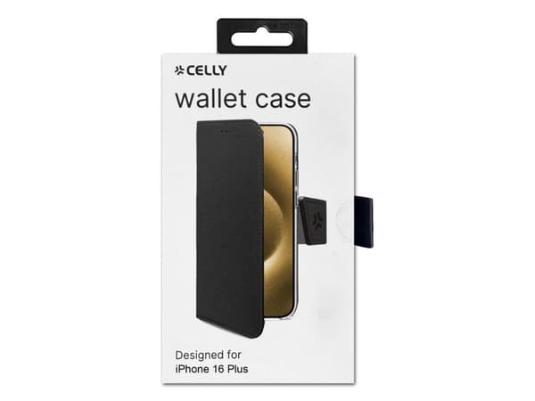 Celly WALLY1080, Plånbok, Apple, iPhone 16 Plus, 17 cm (6.7"), Svart