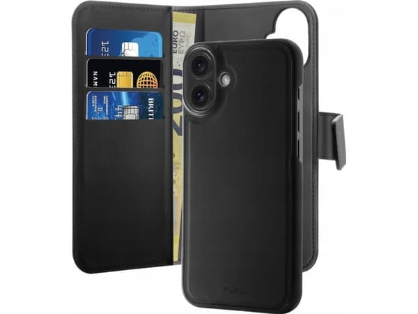 Etui z ekoskóry Puro Wallet Detachable MagSafe 2w1 z klapką i portfelem do iPhone 16 - lajittelu