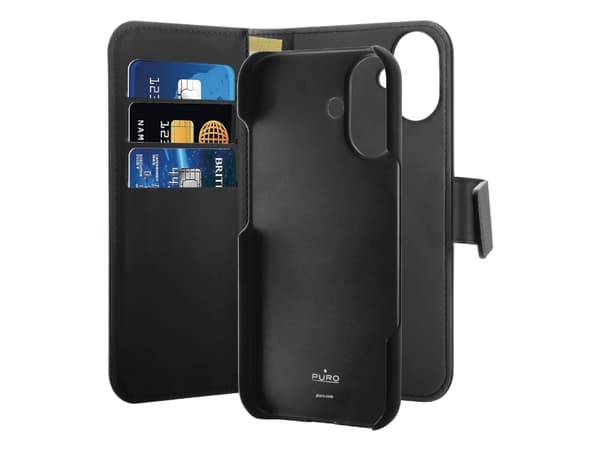 Etui z ekoskóry Puro Wallet Detachable MagSafe 2w1 z klapką i portfelem do iPhone 16 Plus - lajittelu
