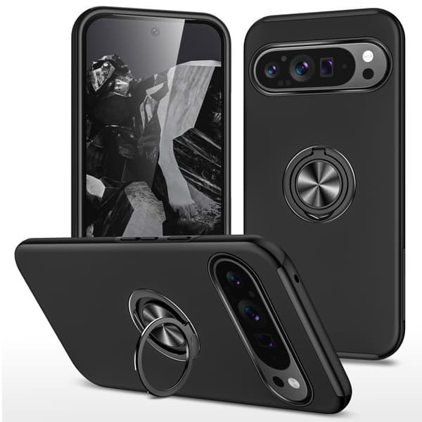 Till Pixel 9 Pro XL Hybrid skal med Finger Ring - Svart