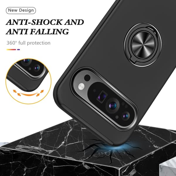 Till Pixel 9 / Pixel 9 Pro Hybrid skal med Finger Ring - Svart