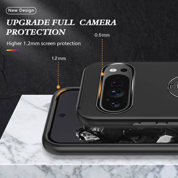 Till Pixel 9 / Pixel 9 Pro Hybrid skal med Finger Ring - Svart