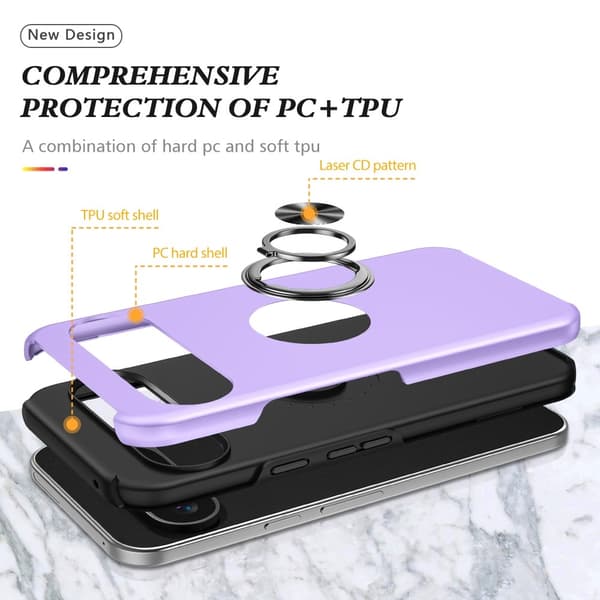 Till Pixel 9 / Pixel 9 Pro Hybrid skal med Finger Ring - Lila